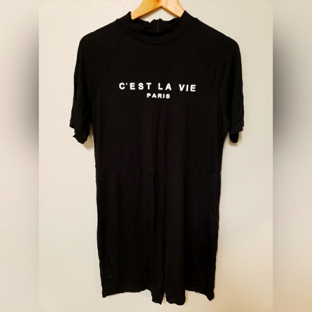 Paris, Here I Come! C'est La Vie! • Soft Summer Romper • Black Knit • Size 1X •
